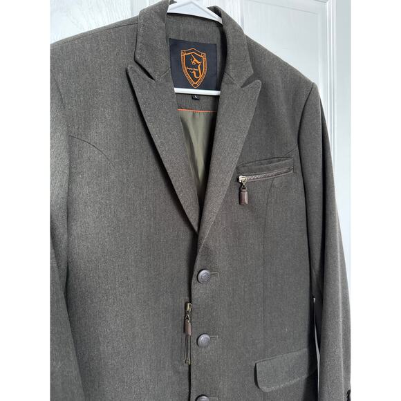 Jaeyoon Jeong Green herringbone Blazer with Exposed Stitching & Zippers medium - Picture 9 of 16